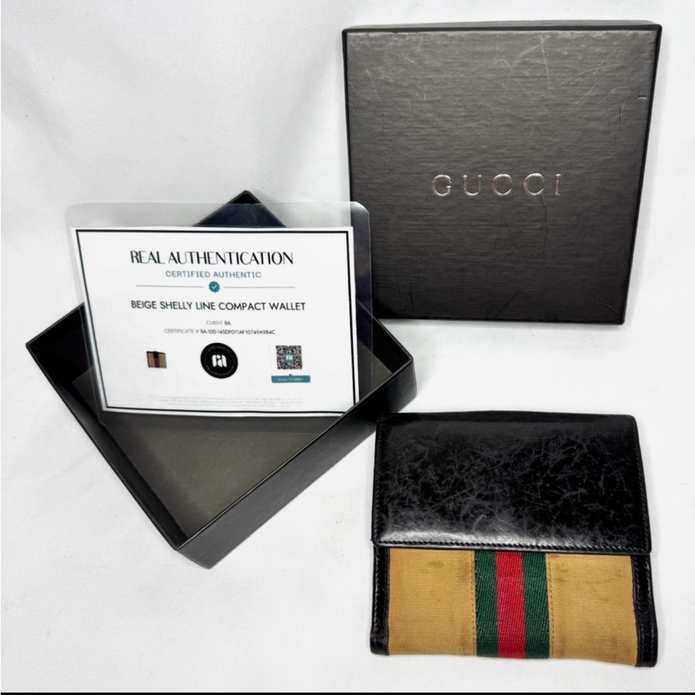 Gucci Vintage Bifold Wallet Sherry Line Leather/canvas w/ COA and box!!! - Picture 3 of 17